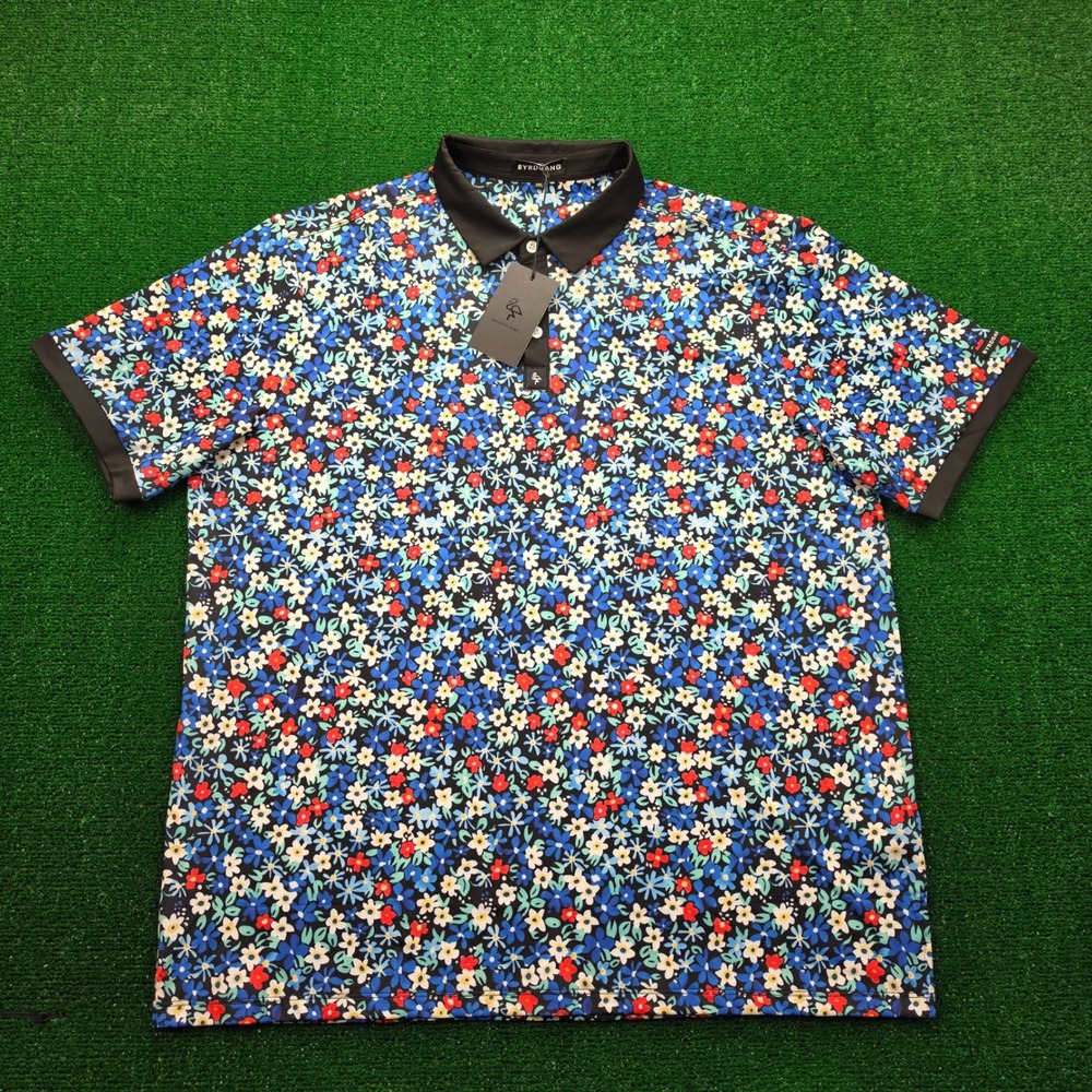 BYRDGANG Golf Performance Polo Shirt Mens 2XL Multicolor Floral Short Sleeve NWT